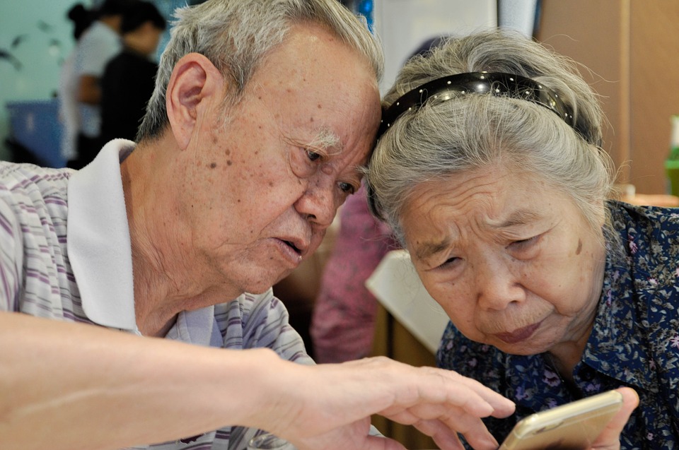 The Old Man Mobile Phone Couple Teach Older Generation To Use New Technology